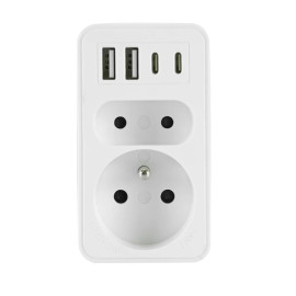 Rozgałęźnik: 1x gniazdo z/u + 1x gniazdo b/u + 2xUSB-A + 2xUSB-C, R-2/2CA/K 