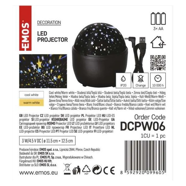 Projektor LED niebo, 3x AA, zimna biel + ciepła biel