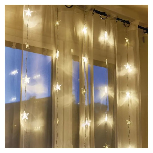 Dekoracje Świąteczne - 30 LED kurtyna migające gwiazdki 120x90 ciepła biel, IP44, timer