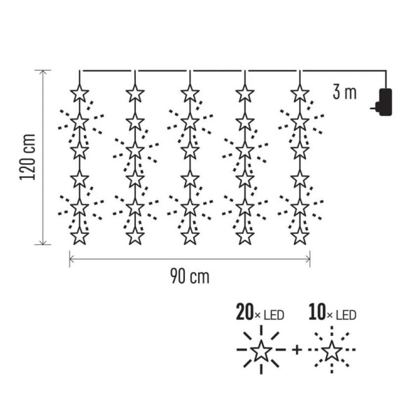 Dekoracje Świąteczne - 30 LED kurtyna migające gwiazdki 120x90 ciepła biel, IP44, timer