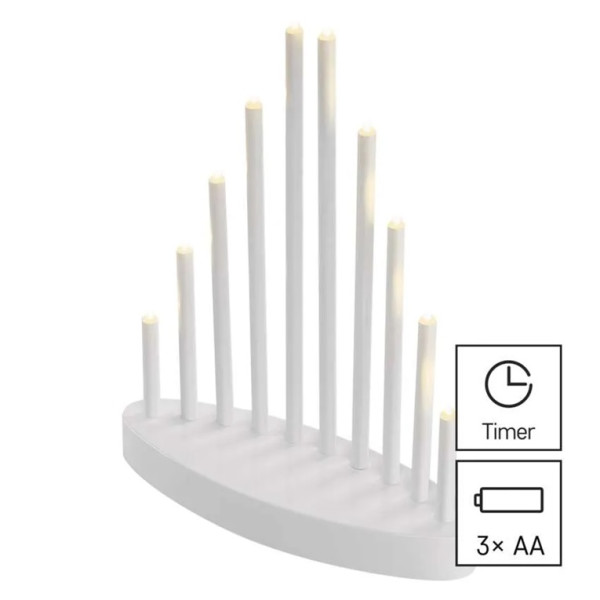 Dekoracje Świąteczne - świecznik biały 10 LED, 25 cm 3x AA biały ciepła biel, timer 