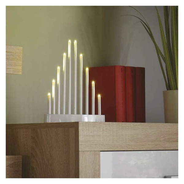 Dekoracje Świąteczne - świecznik biały 10 LED, 25 cm 3x AA biały ciepła biel, timer 