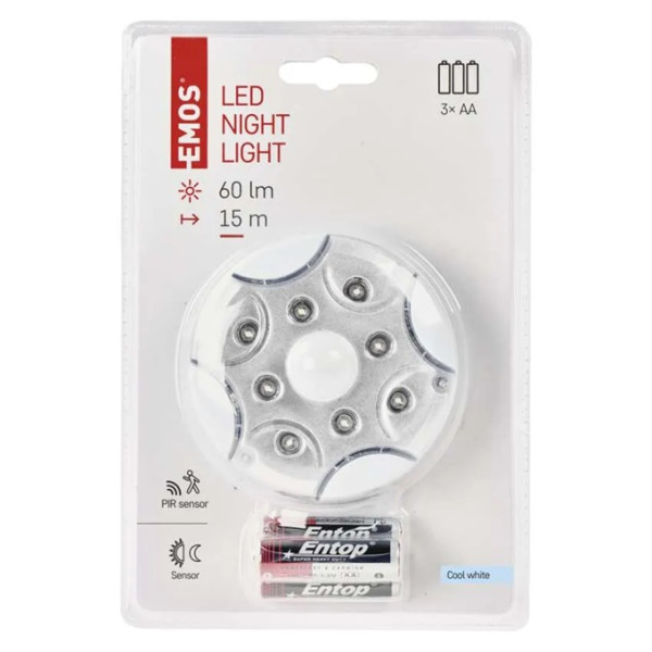 P3310 Lampka nocna 8xLED, 60lm, 3×AA, czujnik PIR