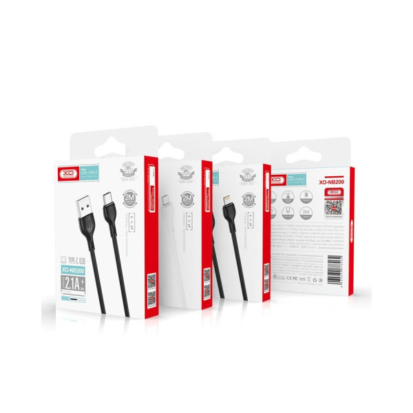Kabel USB-A - USB-C 2,0m 2.1A biały - XO NB200 