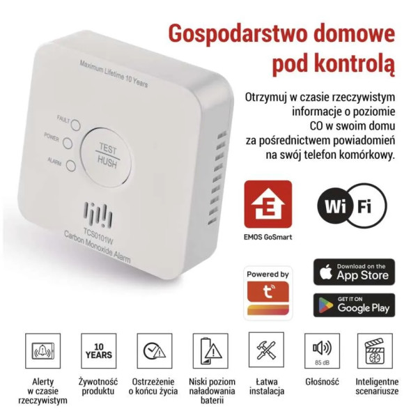 Czujnik (detektor ) tlenku węgla (czadu) GoSmart TCS0101W z WiFi