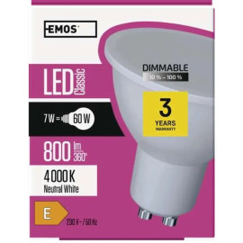 Żarówka LED GU10 230V 7W (60W) 800lm neutralna-biała ściemnialna