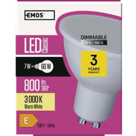 Żarówka LED GU10 230V 7W (60W) 800lm ciepło-biała ściemnialna