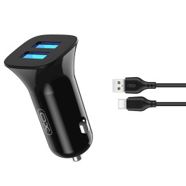 Ładowarka samochodowa 2,4A 2x USB czarna + kabel USB-C - XO TZ10 