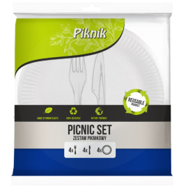 Zestaw piknikowy 12 el. (4x talerz + 4x nóż + 4x widelec)