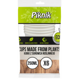 Piknik - kubki z pulpy z trzciny 250ml, bez plastiku, 6 szt. [4118]