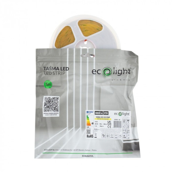 Taśma LED COB 50W (10W/m) 900lm/m 12V IP20 3000K rolka 5m EC20348