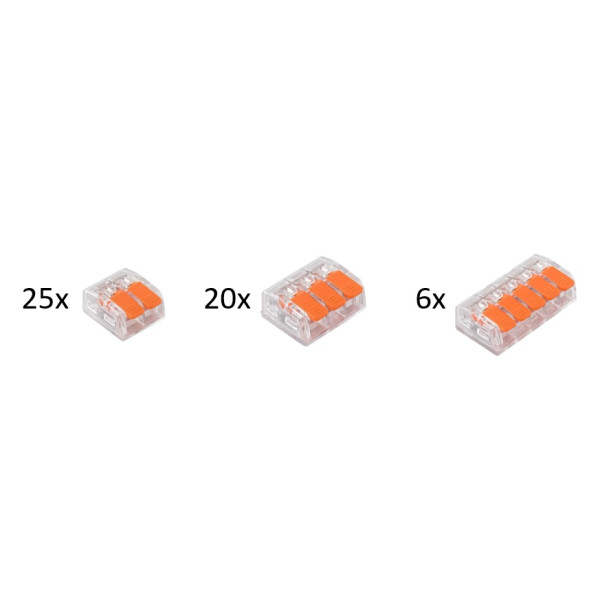 Zestaw 51szt szybkozłączek z dźwigniami do wszystkich rodzajów przewodów: SZ-2D x25szt, SZ-3Dx20szt, SZ-5Dx6szt