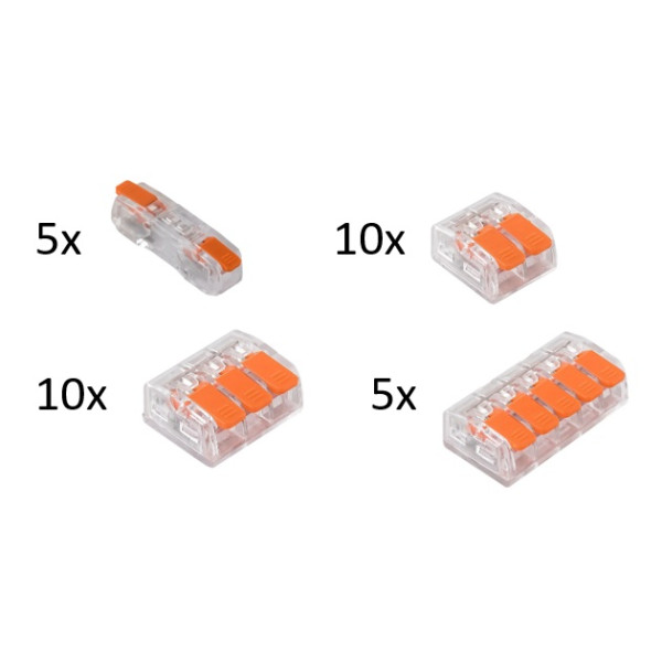 Zestaw 30szt szybkozłączek z dźwigniami do wszystkich rodzajów przewodów: SZ-1-1D x5szt, SZ-2Dx10szt, SZ-3Dx10szt , SZ-5Dx5szt 