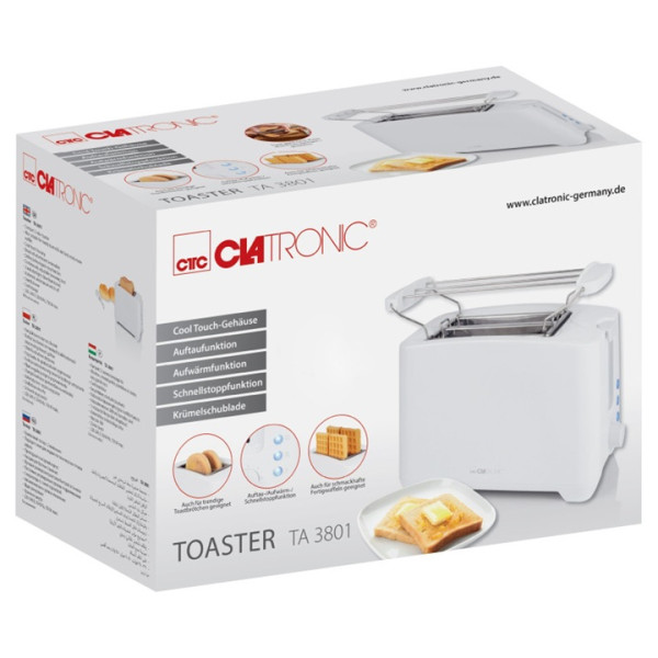 Toster na 2 kromki 800W (biały) - Clatronic TA 3801 