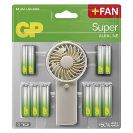 Zestaw 24 baterii alkalicznych GP SUPER ALKALINE (AAx12+AAAx12) + mini wentylatorek