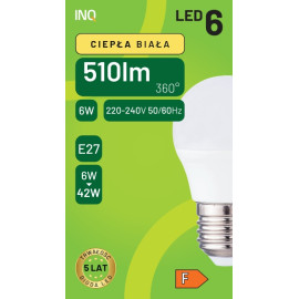 Żarówka LED G45 E27 6W KULKA 510lm 3000K INQ ELP075WW