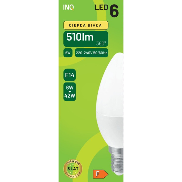 Żarówka LED świeca E14 6W (  42W) ciepła 3000K - INQ ELB035WW