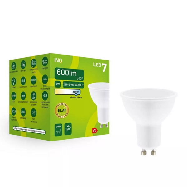 Żarówka LED MR16 GU10 7W 600lm 6000K INQ MR035CW