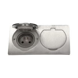 OR-AE-1398 2xHermetyczne gniazdo elektryczne podwójne, IP55 stal nierdzewna - do puszki 2x60mm