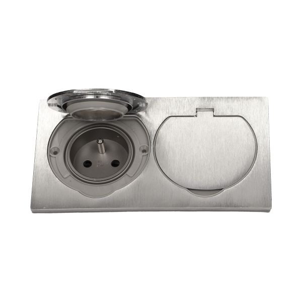 OR-AE-1398 2xHermetyczne gniazdo elektryczne podwójne, IP55 stal nierdzewna - do puszki 2x60mm