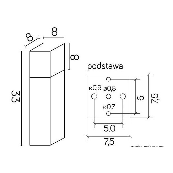 Cube słupek ogrodowy ciemny popiel 33 cm CB-330 DG