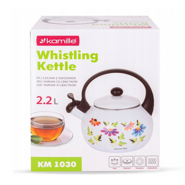 Czajnik emaliowany 2,2L gwizdek, indukcja, gaz - kwiaty 1030 Kamille  