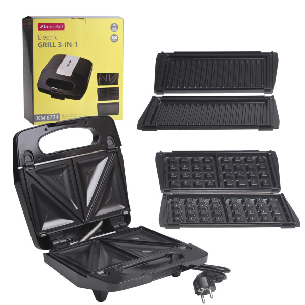 Opiekacz elektryczny 800W wielofunkcyjny 3w1 grill, toster, gofrownica - 6724 Kamille