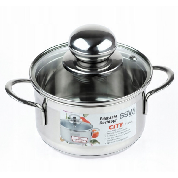 Garnek ze stali nierdzewnej 12cm 0,8L, pokrywka, indukcja - SSW CITI 