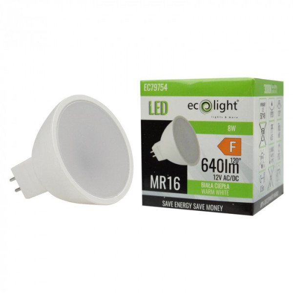 Żarówka LED MR16 8W 12V 3000K 640lm EC79754