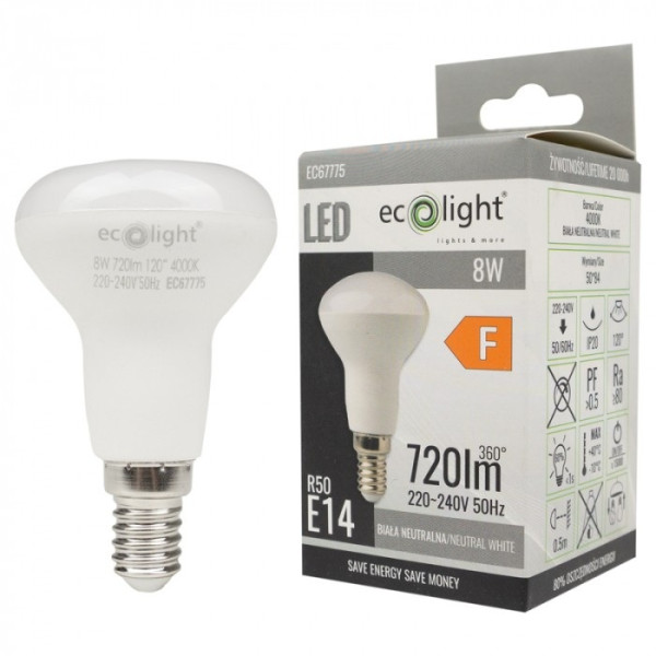 Żarówka LED E14 R50 - 8W 720lm - 230V 4000K (neutralna-biała) - EC67775 Eco Light