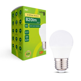 Żarówka LED G45 E27 9W KULKA 820lm 3000K INQ ELP094WW