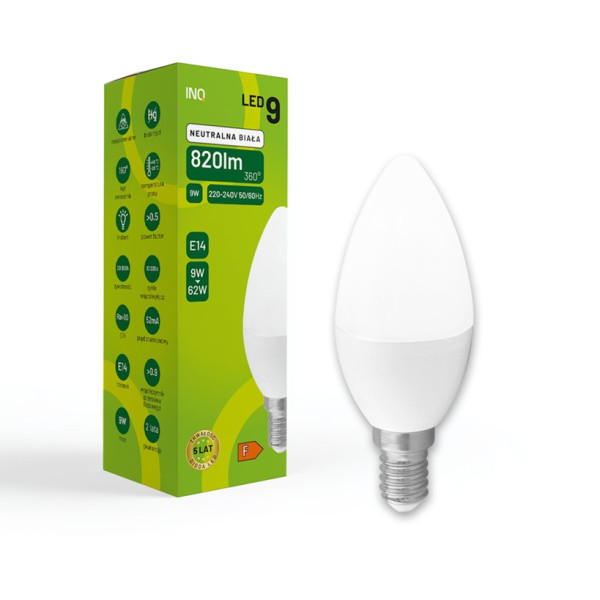 Żarówka LED C37 E14 9W ŚWIECA 820lm 4000K INQ ELB048NW