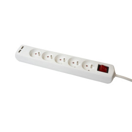 PS-570WS+USB/3,0  Przedłużacz 3m, 5 gniazd z włącznikiem i gniazdem USB
