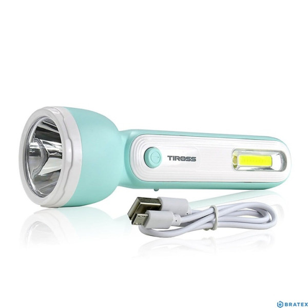 Tiross latarka LED ładowalna TS-1854, 2w1, 3W, 180lm,1W COB, aku 1200mAh [506919]