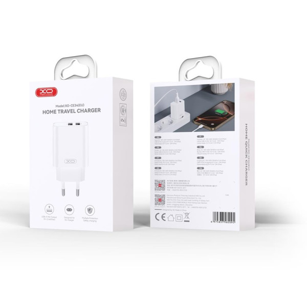 Ładowarka sieciowa 2,4A 2x USB biała - XO CE34 