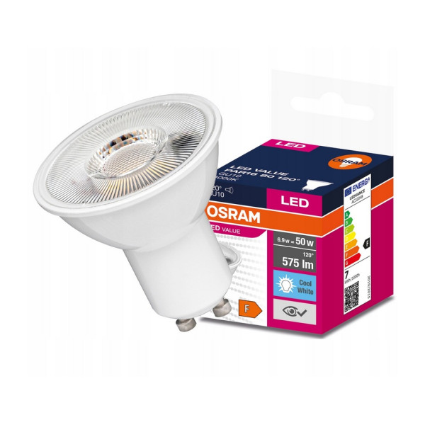 Żarówka LED GU10 6,9W 575lm - 230V 4000K (neutralna-biała) 120 stopni - LED VALUE PAR16 80 OSRAM