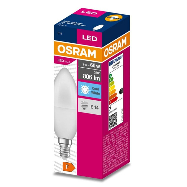 Żarówka LED E14 7,5W (zamiennik 60W) 806lm - świecowa 230V 4000K (neutralno-biała) - LED VALUE CL B 60 OSRAM