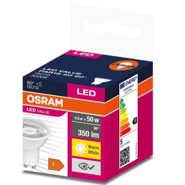 Żarówka LED GU10 4,5W - 230V 3000K (ciepło-biała) 60 stopni - LED VALUE PAR16 50 OSRAM