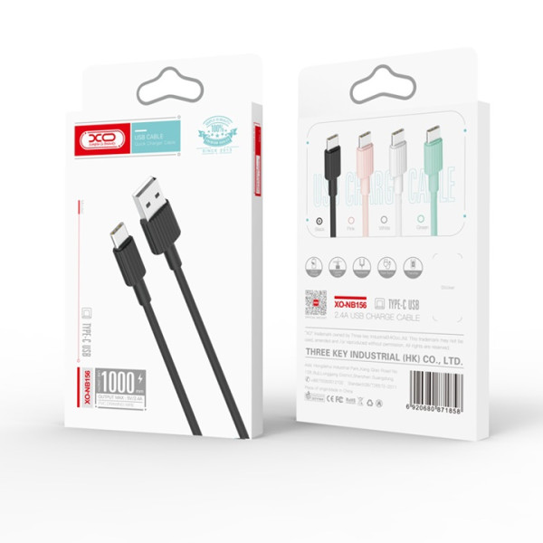 Kabel USB - USB-C 1,0m 2,4 A czarny - XO NB156