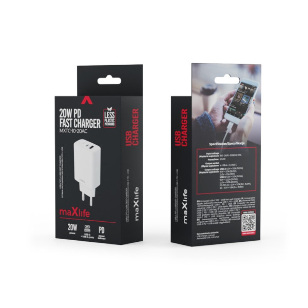 Ładowarka sieciowa 20W 1x USB-C + 1x USB-A biała - MXTC-10-20AC 