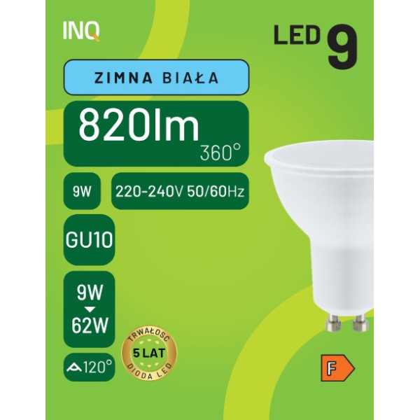 Żarówka LED MR16 GU10 9W 820lm 6000K INQ MR036CW