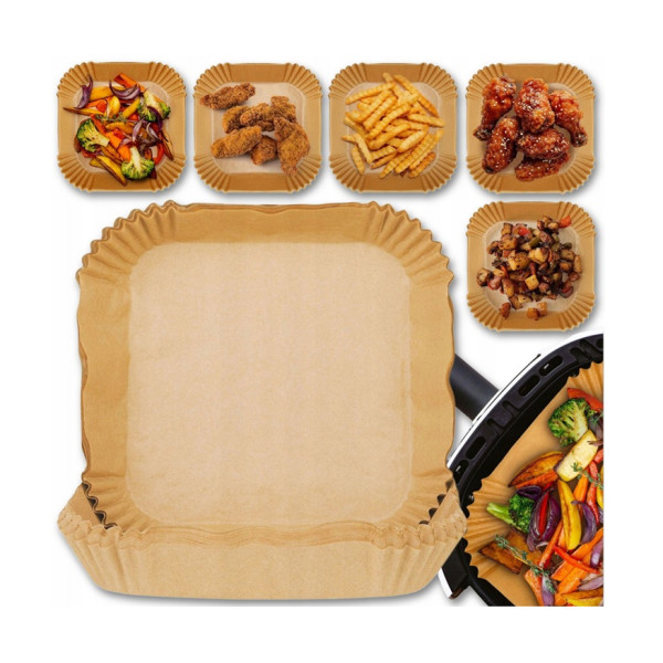 Wkład do frytkownicy beztłuszczowej (air fryer), papier do pieczenia 16x16cm /4,5cm, 220st.C, kpl 50 szt. Clarina 5977