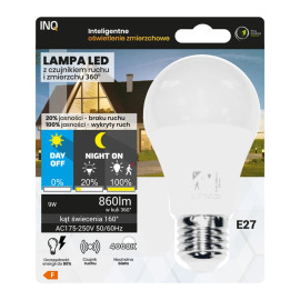 Żarówka LED E27 A60 10W 4000K 806lm z czujnikiem ruchu i zmierzchu 20% HF 360 ELASMP010NW INQ