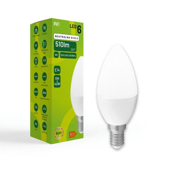 Żarówka LED C37 E14 6W ŚWIECA 510lm 4000K INQ ELB035NW