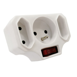 Rozgałęźnik 1gn. z/u okrągłe - 2 gn. b/u płaskie,  z wyłącznikiem 16A, Elektro
