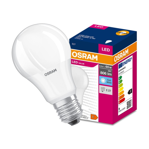 LED VALUE A 60 - 8,5W (60W) 806lm 4000K  żarówka LED E27 (cena zawiera KGO) 4052899973381