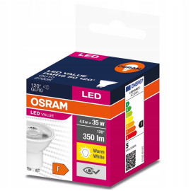 Żarówka LED GU10 4,5W   35W 350lm - 230V 2700K (ciepło-biała) 90 stopni - LED VALUE OSRAM Żarówka LED GU10 4,5W   35W 350lm - 230V 2700K (ciepło-biała) 90 stopni - LED VALUE OSRAM