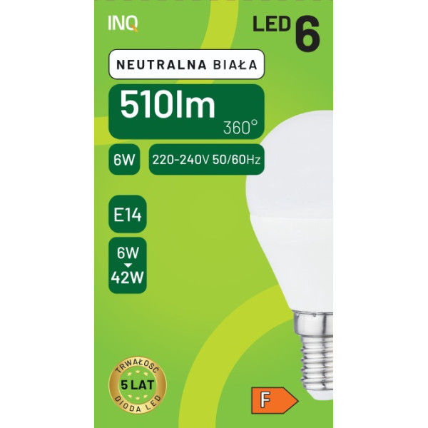 Żarówka LED G45 E14 6W KULKA 510lm 4000K INQ ELP035NW