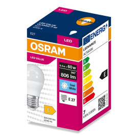 Żarówka LED kulka E27 6,5W ( 60W) 806lm 230V 4000K (neutralna-biała) - LED VALUE OSRAM