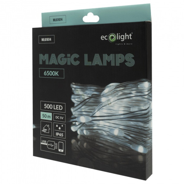 ML61614 Magiczne lampki 500x LED 6500K 50m DC5V + aplikacja
